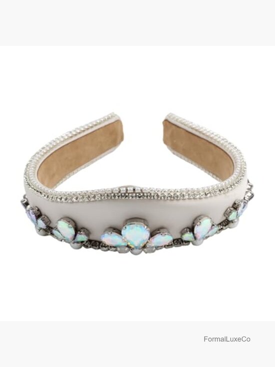 Wide Padded Crystal Pearl Baroque Crown Hairband Statement Headband main image 5